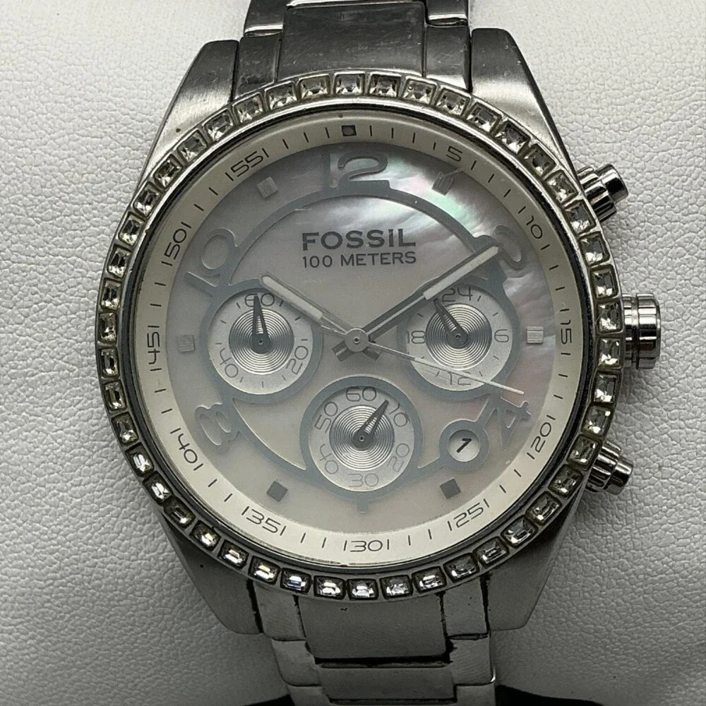 Fossil CH-2542 Womens Watch 40mm MOP Dial Stainless Chronograph New Battery